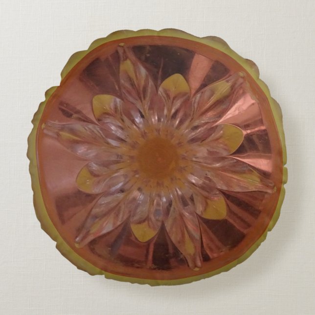 Rosé Flower Gult Round Pillow Rund Kudde (Framsidan)