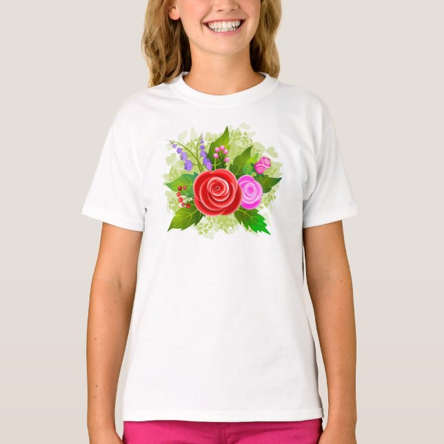 Rose Flowers Illustration T Shirt (Framsida)