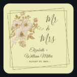 Rose Frame – Celestial Yellow Wedding Fyrkantigt Klistermärke<br><div class="desc">Romantic wedding design featuring a gold frame and roses on Celestial Yellow base. Perfect for invitations,  menus,  signs,  and other wedding stationery with a warm,  timeless look.
You must know that you get a photo!</div>