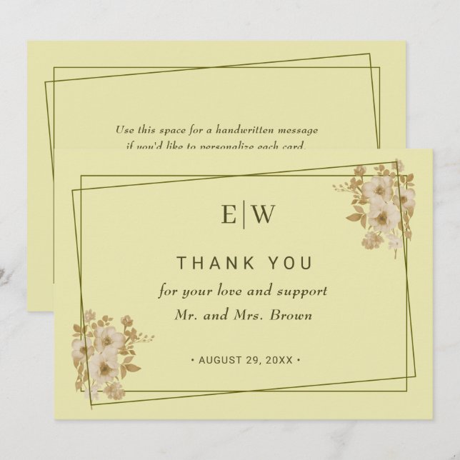 Rose Frame – Monogram Celestial Yellow Wedding Tack Kort (Fram/baksida)