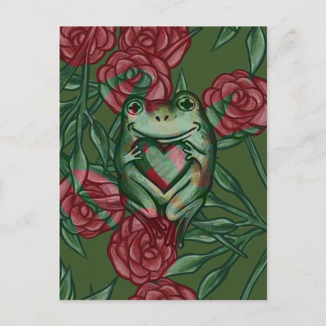 Rose Frog Roses Frogs Pattern Rosey Froggy         Vykort (Framsida)