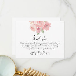 Rose Funeral Thank You Note Card Bereavement Tack Kort