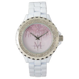 Rose Glitter Drips Personlig Monogram Och Namn Armbandsur