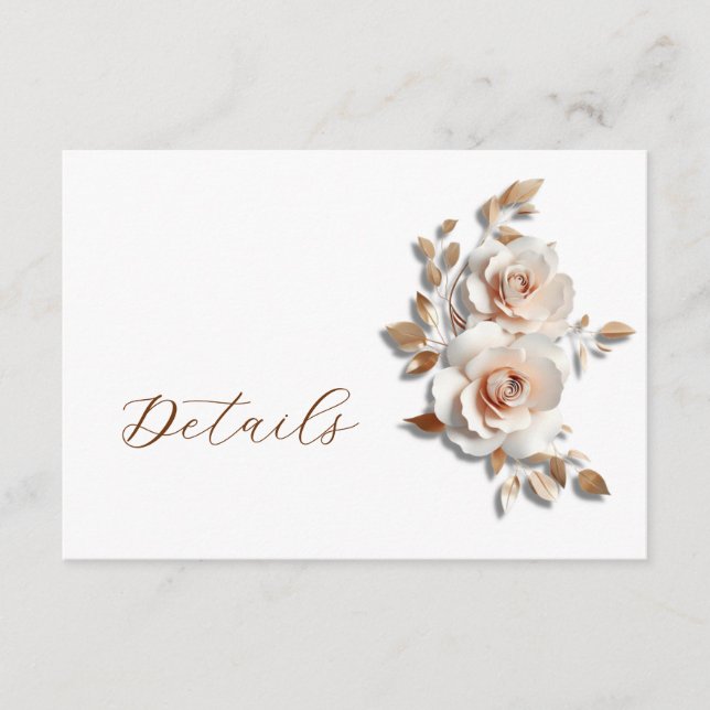 Rose Gold 3D Blommiga Bröllopsdetaljer Tilläggskort (Framsida)