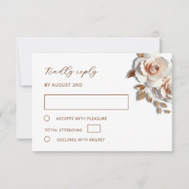 Rose Gold 3D Roses Wedding OSA Kort