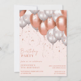 Rose gold 4-års inbjudningskort Ballong Glam