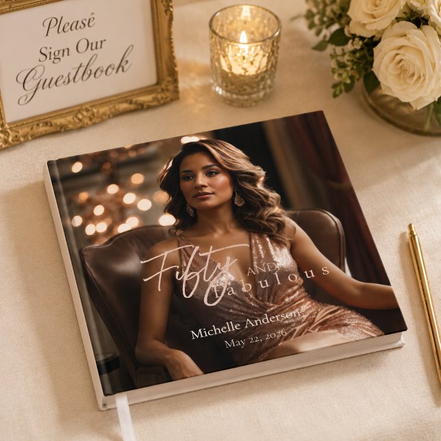 Rose Gold 50-årsfirande Gästbok (Elegant rose gold guest book for capturing heartfelt 50th birthday memories.)