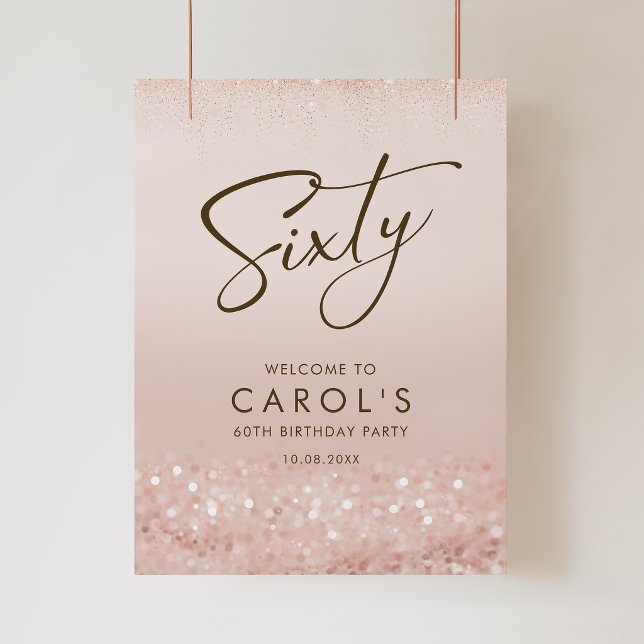 Rose Gold 60-årsfirande Affisch (Rose Gold 60th Birthday Party Poster)