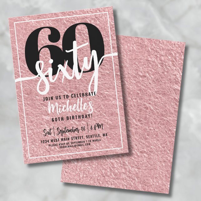 Rose Gold 60-årsfirande Inbjudningar (Modern Rose Gold 60th Birthday Party Invitation )