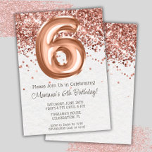 Rose Gold 6-års födelsedagsinbjudan