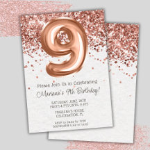 Rose Gold 9-års födelsedagsinbjudan