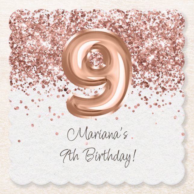 Rose Gold 9-årsfest Underlägg Papper (Framsida)