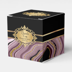 Rose Gold Agat Marmor med Svart och Guld Presentaskar