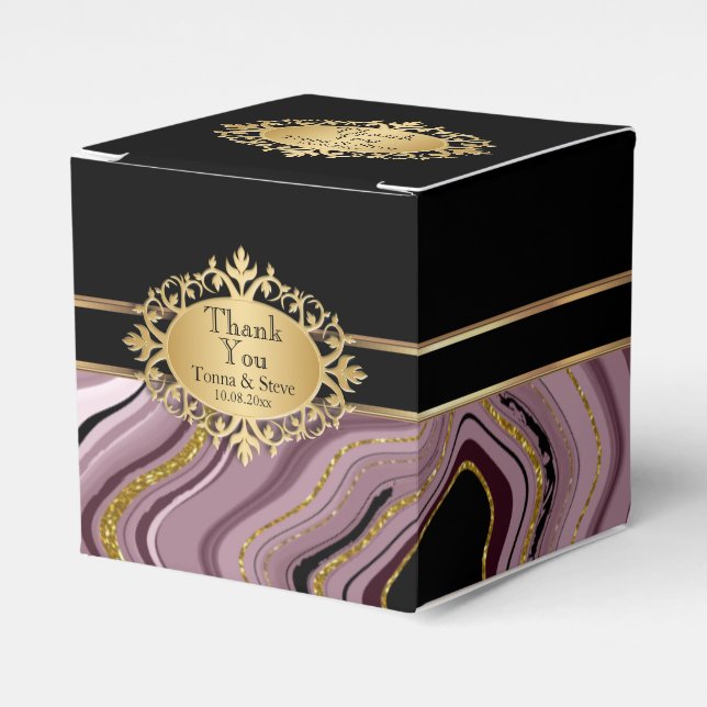 Rose Gold Agat Marmor med Svart och Guld  Presentaskar (Framsidan Sidan)