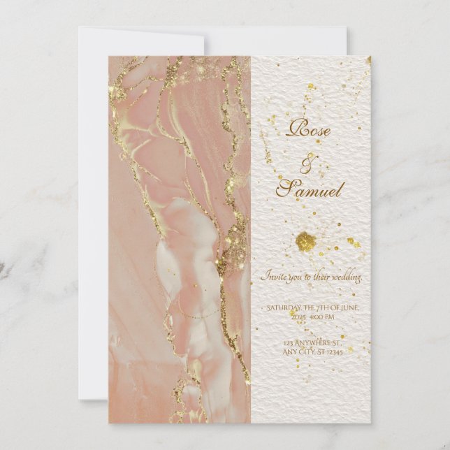 Rose Gold Alkoholbläck Elegant Bröllopsinbjudan Inbjudningar (Framsida)