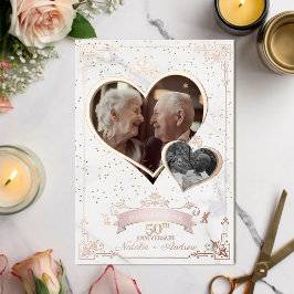 Rose Gold årsdagsfoto av då och nu