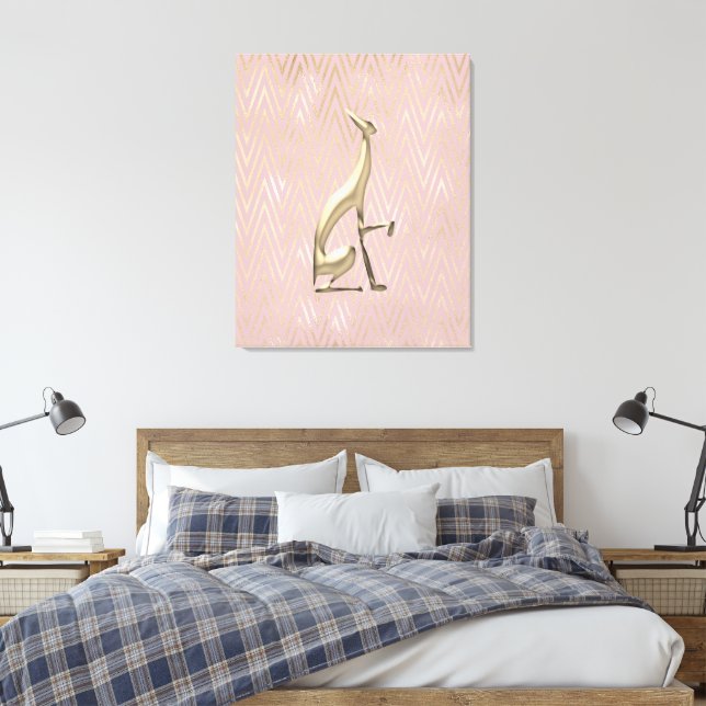 Rose Gold Art Deco Greyhound Stretched Canvas (Insitu (sovrum))