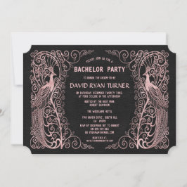 Rose Gold Art Deco Påfågel Svart Bröllopsinbjudan Inbjudningar