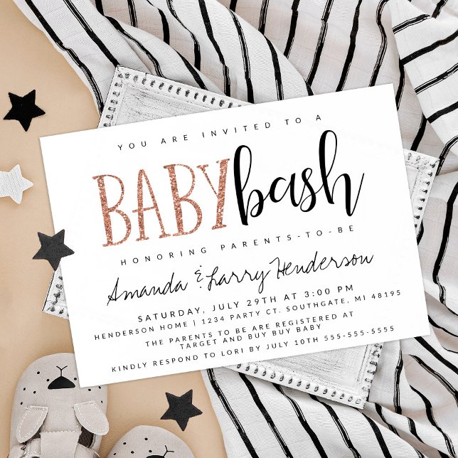 Rose Gold Baby Bash, Parbabyshower för par Inbjudningar (Skapare uppladdad)