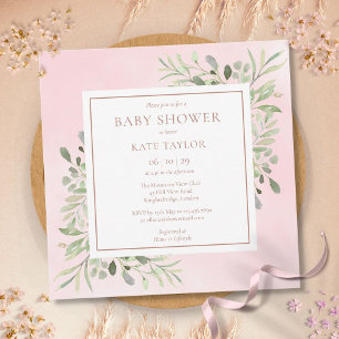 Rose Gold Babyflicka Babyshower Stänk Grönska Inbjudningar