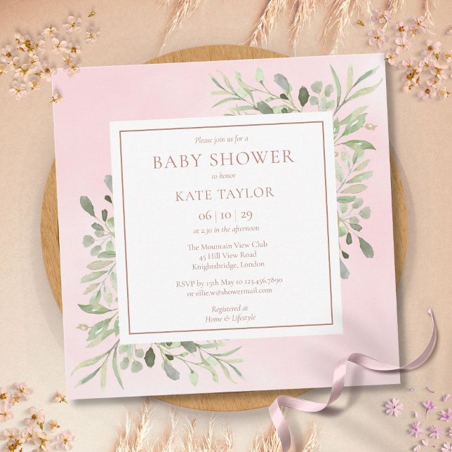 Rose Gold  Babyflicka Babyshower | Stänk Grönska Inbjudningar (Skapare uppladdad)