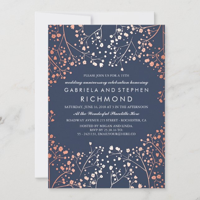 Rose Gold Baby's Breath Blommig Bröllopsdag Inbjudningar (Framsida)