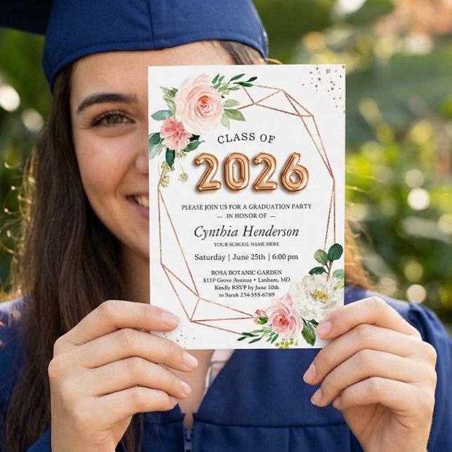 Rose Gold Ballong Font Klass 2026 Examen Inbjudningar (Skapare uppladdad)