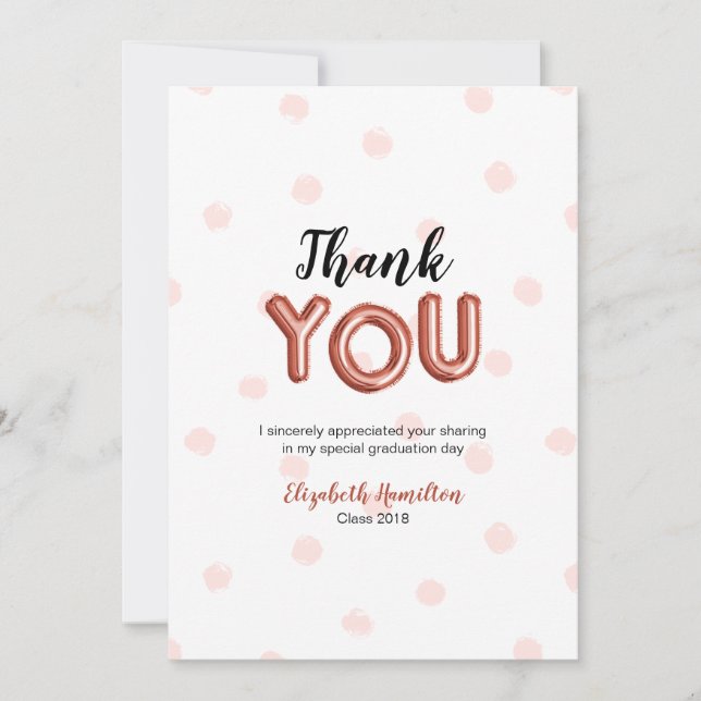 Rose Gold Ballong Typ Examen Party Tack Kort (Framsida)