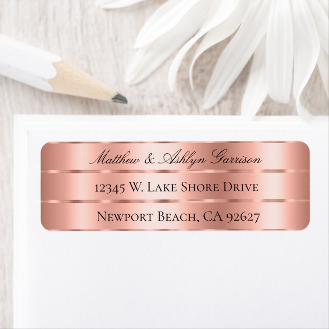 Rose Gold Band Slinga Bröllopsdusch Returadress Etikett (Insitu)