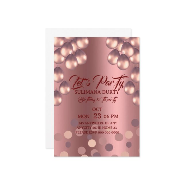 Rose Gold Birthday Invitation Template: Let's Part Inbjudningar (Fram/Back In Situ)