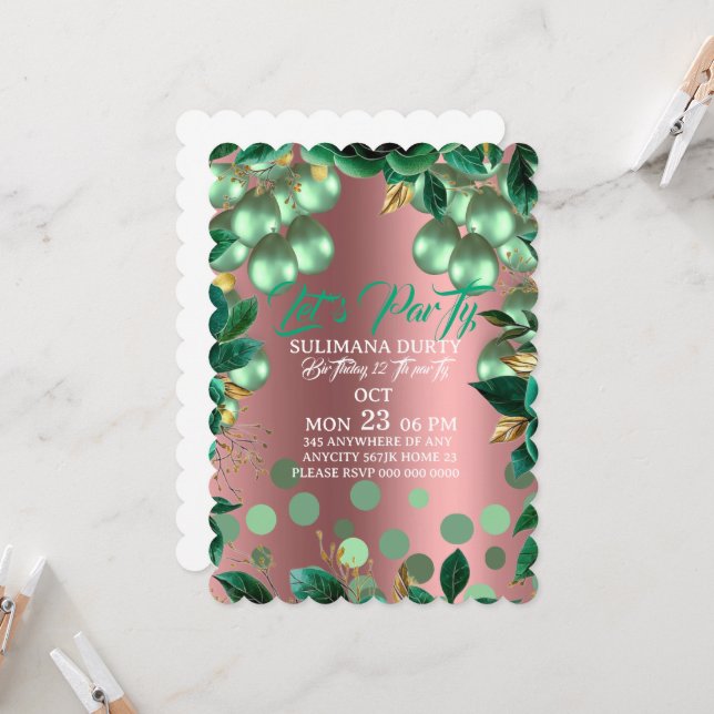 Rose Gold Birthday Invitation Template: Let's Part Inbjudningar (Fram/Back In Situ)