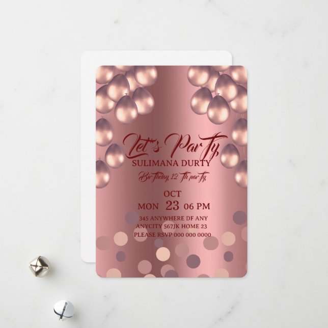 Rose Gold Birthday Invitation Template: Let's Part Julkort (Fram/Back In Situ)