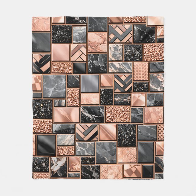 Rose Gold Black Marble Mosaic Fleecefilt (Framsidan)
