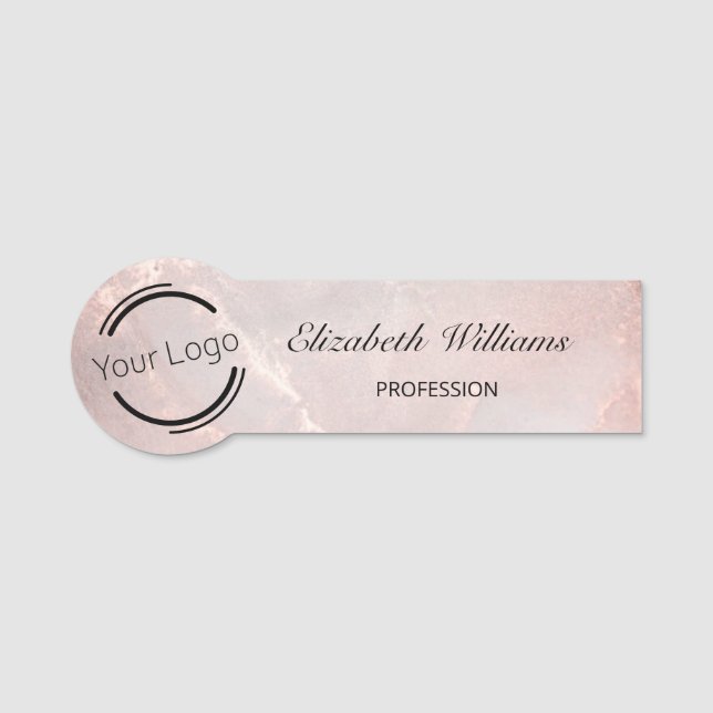 Rose Gold  Bläck Marmor | Logotyp  Namnbricka (Framsida)