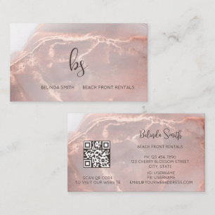 Rose Gold Bläck Marmor Svarta Initialer Visitkort
