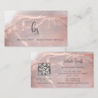 Rose Gold Bläck Marmor Svarta Initialer Visitkort