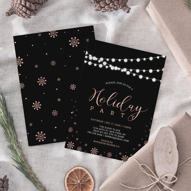 Rose Gold & Black | Modern Chic Semesterfest Inbjudningar (Skapare uppladdad)
