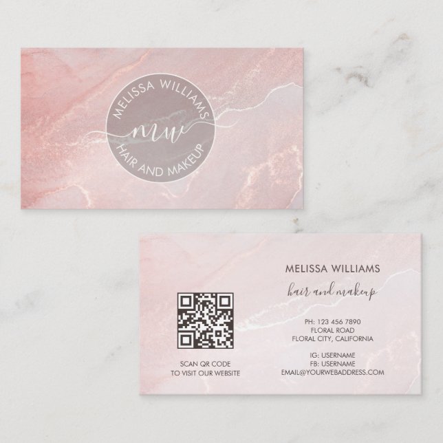 Rose Gold  Bläckmarmor | QR-kod Visitkort (Fram/baksida)