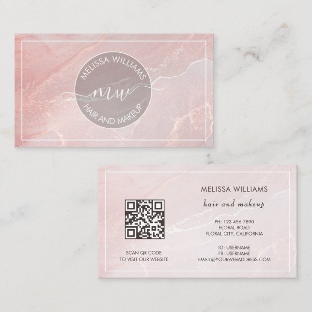 Rose Gold  Bläckmarmor | QR-kod Visitkort (Fram/baksida)