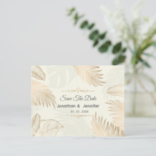 Rose gold blad och palm sparar datum för bröllop meddelande vykort