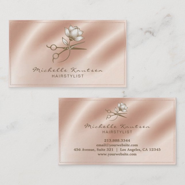 Rose Gold blomma & glitter Frisör Sax   Visitkort (Fram/baksida)