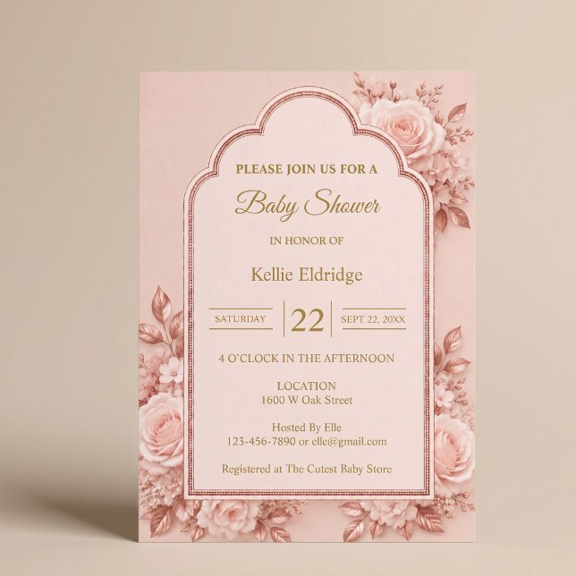 Rose Gold Blommig Bebis Shower Inbjudningar (Skapare uppladdad)
