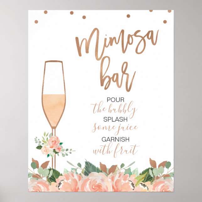Rose Gold Blommig Bröllopsdusch Mimosa Bar Skylt (Framsidan)