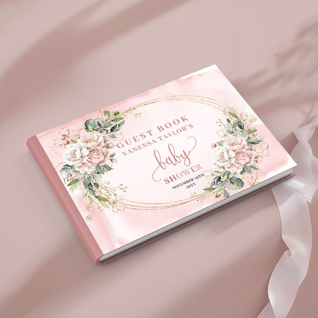 Rose Gold Blommig Eucalyptus Flick Baby Shower Sky Gästböcker (Rose Gold Floral Eucalyptus Girl Baby Shower Guest Book)