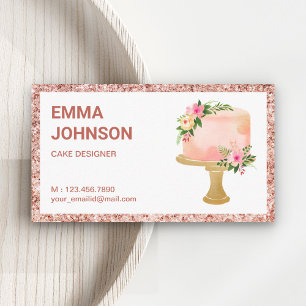 Rose Gold Blommig Födelsedagstårta Konditor Bageri Visitkort