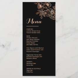 Rose Gold Blommig Linje Konst Svart Bröllop Meny