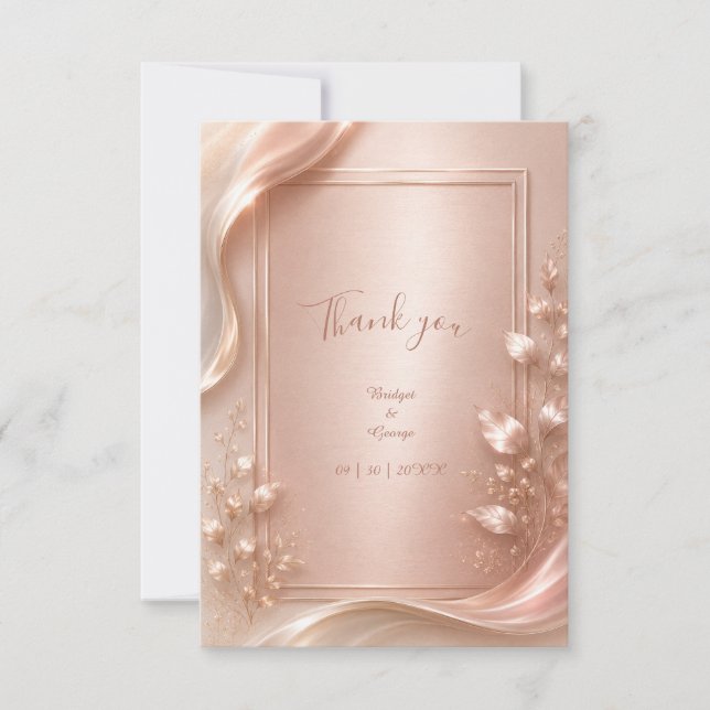 Rose Gold Blommig Lyx Bröllop metallisk Glans Tack Kort (Framsida)