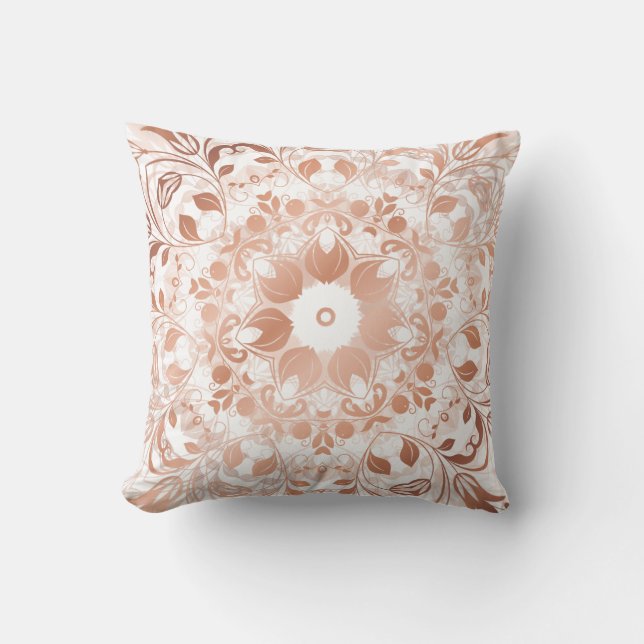 Rose Gold Blommig Mandala Kudde (Framsida)