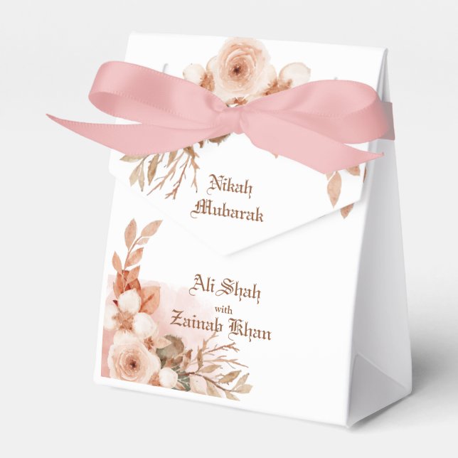 Rose gold Blommig Nikah Mubarak Förmånslåda Presentaskar (Framsidan Sidan)