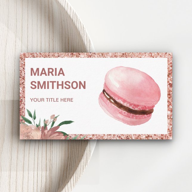 Rose Gold Blommig Rosa Macaron Konditor Bageri Visitkort (Skapare uppladdad)